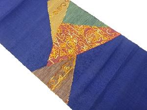 手織り紬相良刺繍切り嵌め風花唐草模様名古屋帯